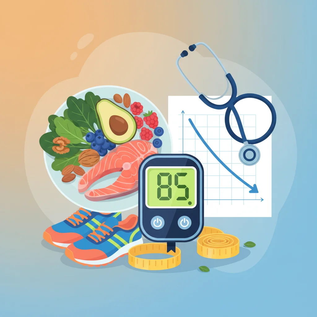 Insulin Resistance Reversal Protocol - Isometric illustration of metabolic health, blood glucose monitoring, and cellular biology